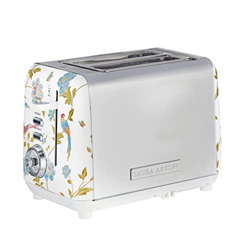 VQ Laura Ashley 2-Scheiben-Toaster mit einstellbaren Heiz-, Auftau- und Aufwärmmodi - Edelstahl Vintage-Toaster mit Aufsatz zum Aufwärmen von Croissants - Elveden Weiß