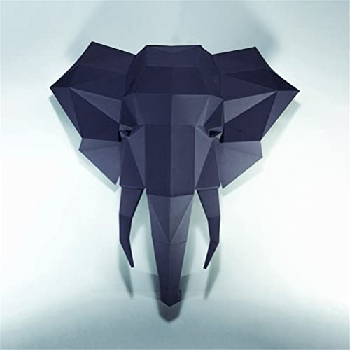 PRDECE Creativity Elephant Animal Paper Model Wall Decor 3D Decoration Head, Geometric Paper Craft Origami, Not a Finished Model (Black)