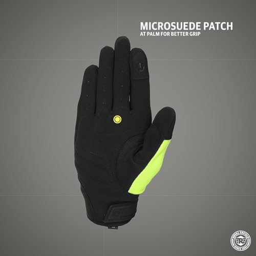 Image of Royal Enfield Urban Hustler V2 Riding Gloves 100% Polyester Air Mesh for Ventilation | TPR Knuckle Protectors | Microsuede Grip Patch | Poly Stretch Fabric for Better Flexibility NEON Green L 22CM