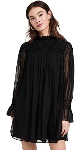 Rebecca Taylor Women's Smocked Dress, Black, S at Amazon Women's Clothing store