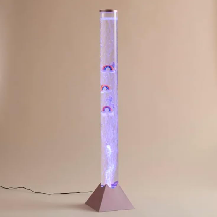 90cm Bubble Fish Lamp, Colour Changing LED Light, Sensory Tube Bubble Tower Floor & Mood Lamp, Includes Artificial Tropical Fish and Rainbow Plug-in Power, Rose-Gold Base