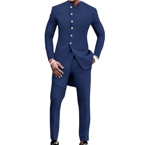 African Formal Wedding Party Suits for Men Solid Coat and Pants 2 Piece Groomsman Suit