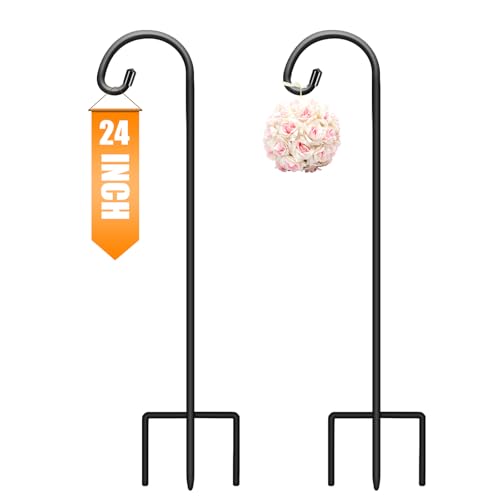 Image of Gtongoko 24 Inch Shepherd Hooks for Outdoor 2 Pack,Garden Hooks for Hanging Plants, Lanterns, Solar Lights, Mason Jars & Wedding Decor, Matte Black Decorative Shepherd's Hooks