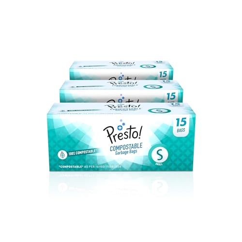 Image of Amazon Brand - Presto! 100% Compostable Garbage Bags | Small | 45 Count | 15 Bags X 3 Rolls | 17 X 19 Inches | Eco-Friendly | Green