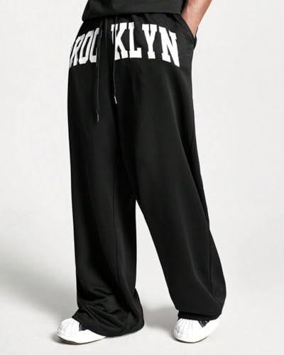Image of Black Oversize Track Pants | BROO KLYN Print | Lounge Joggers