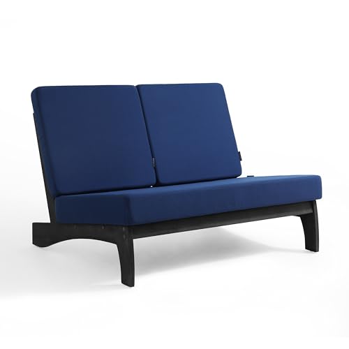 Image of Pia Ricoo 1-Piece Patio Furniture Set, Outdoor Loveseat with 4.5-Inch Thick Cushions, All-Weather Outdoor Sofa for Backyard, Deck, Lawn - Navy /Dark (Split Back)