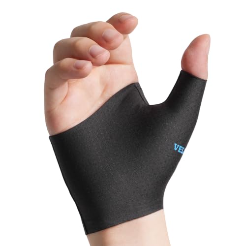 Image of VELPEAU Elastic Thumb Wrist Support Brace (Pack of 2), Splashproof Compression Sleeve for Arthritis Pain, Tendonitis, Sprains, Sports, Splint Liner, Fits Left & Right Hands (Upgraded Short Version - Black, Medium)