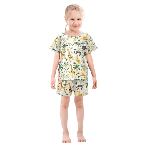ALAZA Giraffe Elephant Pajamas Short Sleeve 2 Piece Sleepwear Top and Bottom Pajama Set Unisex3