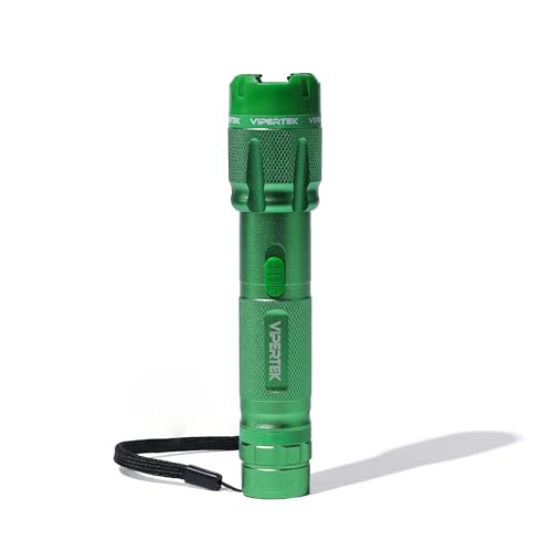 VIPERTEK VTS-T03 Aluminum Stun Gun for Self Defense Rechargeable with LED Flashlight, Green