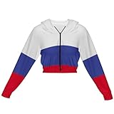 Zakqeik Women's Crop Top Jacket Russia Flag Running Jacket Zip-Up Long Sleeve Cute Yoga Shirt L