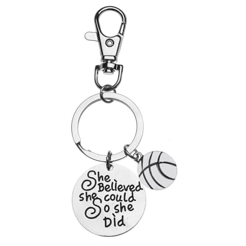 Sportybella - Basketball Backpack Keychain - She Believed She Could, So She Did Charm - Basketball Jewelry Gift for Player, Team, Coach or Fans