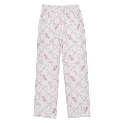 PDYRLEN Pajama Bottoms, Pink Bows Ballet Shose Pajamas Pant Sleep Long Pants Lounge Wear Elastic Waist Sleepwear Soft PJ 11-12 Years