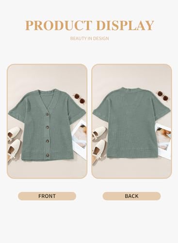 Image of Eytino Womens Plus Size Tops Casual V Neck Short Sleeve Waffle Knit Button Down Shirts(1X-5X)