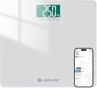 Waage für das Körpergewicht S5 Personenwaage 250 kg, digitale Badezimmerwaage mit extra hoher Kapazität, genaue Gewichtswaage für Menschen mit extra breiter Plattform, Bluetooth BMI Smart Scale