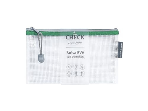 Grafoplas 4er-Pack Taschen mit Reißverschluss aus transparentem EVA-Gummi, grüner Reißverschluss, ideal für den Transport und Schutz aller Arten von kleinen Gegenständen, Schecks oder Gutscheinen