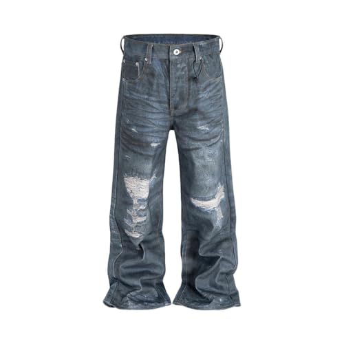 Men’s High Street Wave Jeans, Punk Summer Style, Blue Denim, Undulating Straight Leg Trousers2