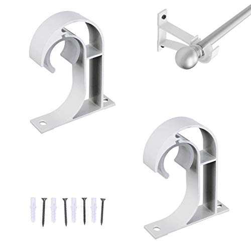2pcs Supports de Tringle à Rideau,Support de Poteau de Rideau Simple en Alliage d'aluminium,Support de Tige avec Prise d'extension, Support Tringle Rideaux Plafond pour 28 mm,Blanc Cover