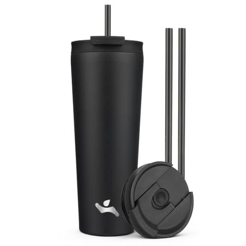 Image of Konokyo 26 oz Insulated Tumbler Water Bottle with Straw Lid, Black