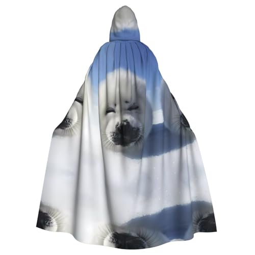 POEZJZW Capa con capucha para adultos con patrón de oso polar para mujeres y hombres, disfraz de Halloween, disfraz de cosplay, disfraz de fiesta de Navidad