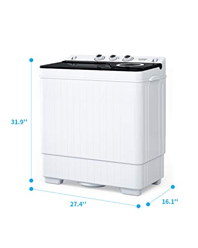 Kuppet Compact Twin Tub Portable Mini Washing Machine 26Lbs Capacity, Washer(18Lbs)&Spiner(8Lbs)/Built-In Drain Pump/Semi-Automatic (White&Black) #TOP7