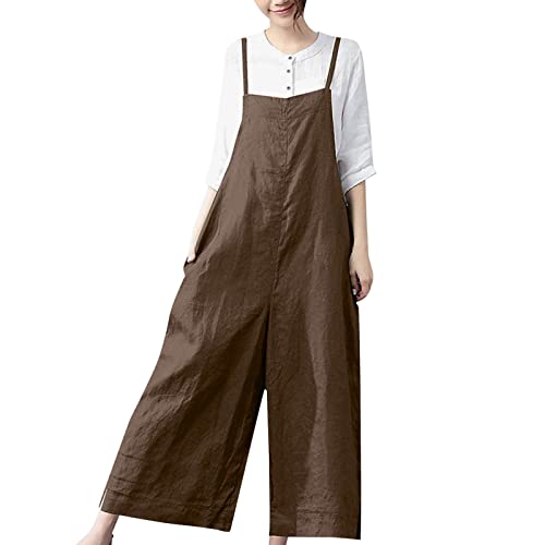 Peto de verano largo para mujer, traje de pantalón ligero, oversize monocolor, pelele corto, piernas anchas, mono para mujer, elegante, festivo, tallas grandes, con tirantes, monos, café, XXXXL