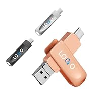 Custom Rotating USB Flash Drive 4-in-1, Metal Thumb Drive for iPhone, Android, PC – Personalized USB for Business, Gifts, Promotions (128GB)