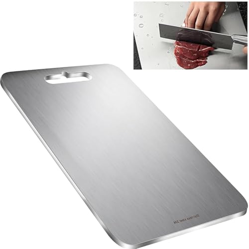 Purfex Cutting Board - 100% Pure Stainless Steel Chopping Boards for Kitchen Dishwasher Safe Double-Sided Board for Meat & Vegetables Used Home Kitchen Outdoor Camping 13.3 x 9Inch