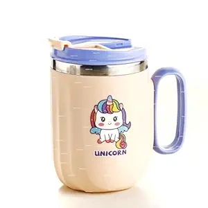 MAGIC PLUS Milk Mug for Kids - Birthday Gift for Sister Kids, Spill Proof Double Insulated Stainless Steel with Fun Cartoon (400ml) - Keeps Drinks Hot or Cold, Gifts for Girls (Unicorn, Pink)