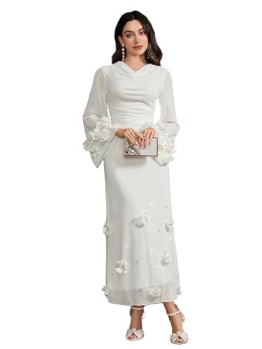 GZXHXLIFU Women's Long Sleeve Floral Maxi Dress Fashion Bodycon Mesh