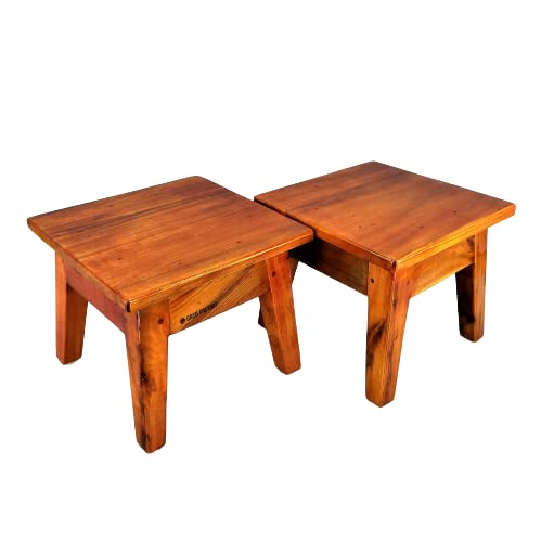 2 Multicolor Small Strong Wooden Stool | Size 30x30x25 in cm (Yellow) (Cherry)