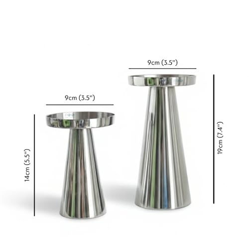 Image of ππππ πππππππππππππ | Metal Pillar Candle Holder Set of 2 | Table Centerpieces Coffee Tables | Candles Stand for Christmas Home Decor Gift | Wedding Gift (Shiny Silver - Set of 2 PCs)