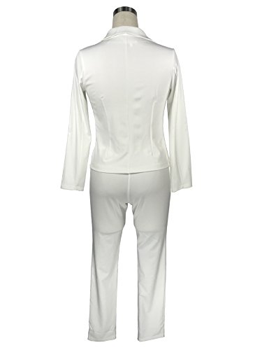 Women Lapel Collar Long Sleeve Top Jacket Pants 2 Piece Suit Set Outfits Elegant Uniform Suits White Large
