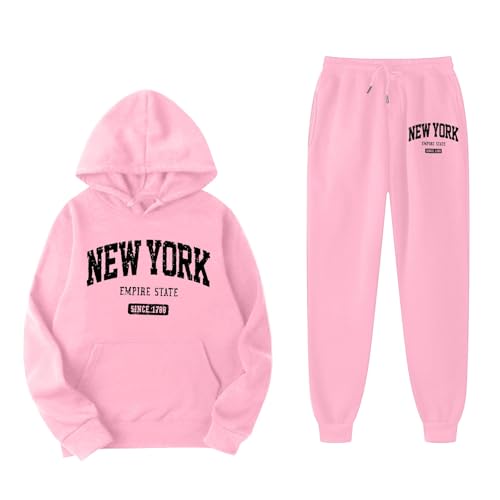 New York Kids 2 Piece Outfits Girls Casual Sweatsuit Sets Letter Painted Pullover Hoodie & Sweatpants Clothes Set