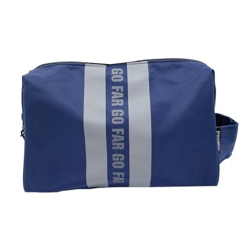 PONETTE - Neceser Caballero, Hombre, Clásico, Elegante, Sobrio, Bolsa de Aseo, Viaje, Neceser A (Azul Marino/RayasGris)