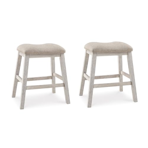 Signature Design by Ashley Skempton Modern 24' Counter Height Upholstered Barstool, 2 Count, Grayish White