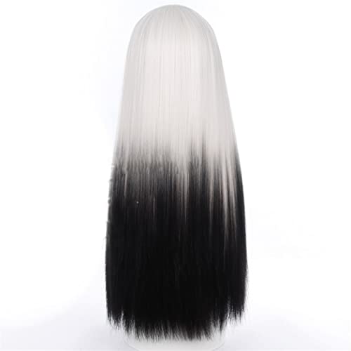 Perruque naturelle noire dégradée blanche de 68 cm avec frange - 6