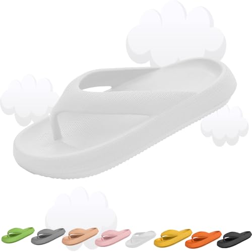 Cloud Flip Flops for Women, Cozislides Soft Slides Sandals, Flip Flops EVA Comfy Bath Spa Walking Sandals (White, Adult, Women, 9.5, Numeric Range, UK Footwear Size System, 10, Medium)