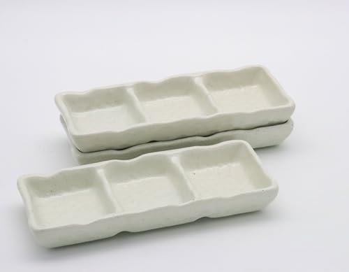 美濃焼 和風カフェシリーズ 新足付三ツ 仕切り皿 白 3点組(サイズ:H2.5×W20×D8cm)