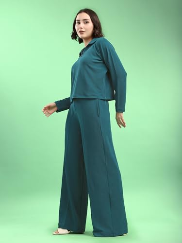 Image of PURVAJA Women's Regular Sleeve Top & Trouser Solid Co-ords