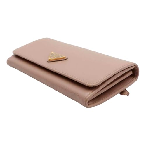 Prada Womens Vitello Move Cipria Beige Leather Continental Long Wallet Gold Triangle Logo 1MH1322