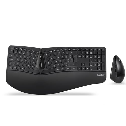 Perixx Periduo-605 Wireless Ergonomic Split Keyboard and Vertical Mouse Combo Adjustable Palm Rest and Membrane Low Profile Keys UK QWERTY