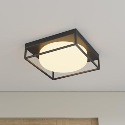 Plafonnier encastré noir 2 lampes en verre et métal pour entrée
