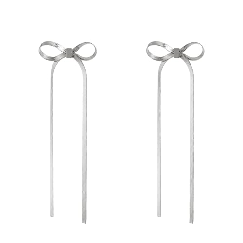 KKJOY Boucles D'oreilles de Nœud Papillon en Acier Inoxydable Boucles d'oreilles de Pendentifs en Chaine de Serpent Bijoux de Promo pour Femmes Charmantes (Argent)