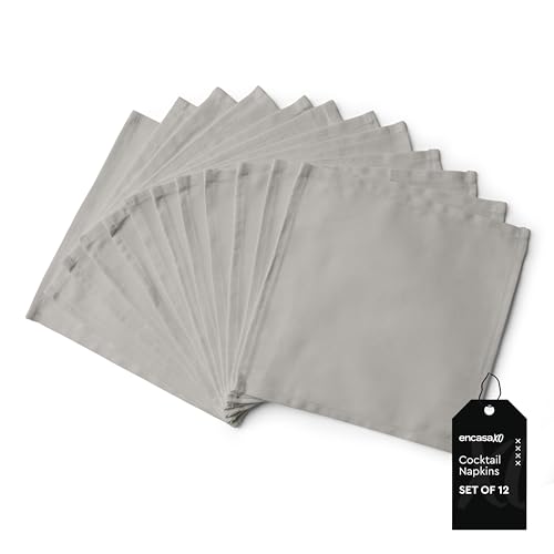 Image of Encasa XO Dining Cocktail Napkins 12 pcs (1 Dozen) Set of Large 23x23 cm (9 inchx9 inch) - Light Grey - Absorbent Heavy Cotton Party Fabric Machine Washable for Home Restaurant Banquet & Hotel