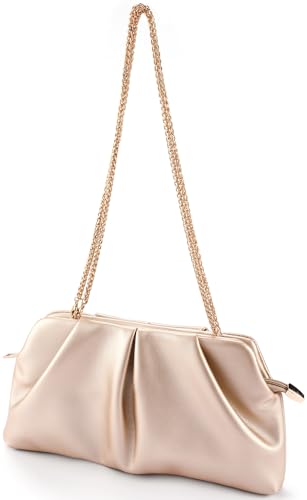 Image of Women Clutch Bag Dressy Formal Handbag Pleated PU Clutch Purse Detachable Chain