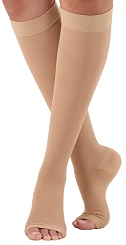 Absolute Support - Made in USA - Opaque Compression Stockings 30-40mmHg for Women & Men Circulation with Open Toe - Long Graduated Compression Knee High Support Stockings - Beige, X-Large