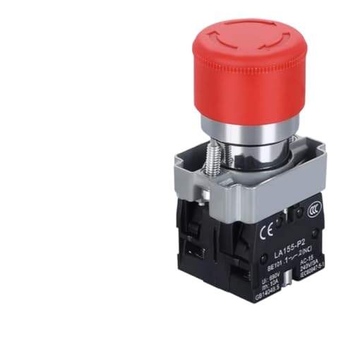 CZKE 1pcs 220V 12V 24V Red Mushroom Cap Emergency Stop Button 22mm 16mm Push Button Switch Momentary Latching 690V10A Switch on Off Switch(BS444 2NC)