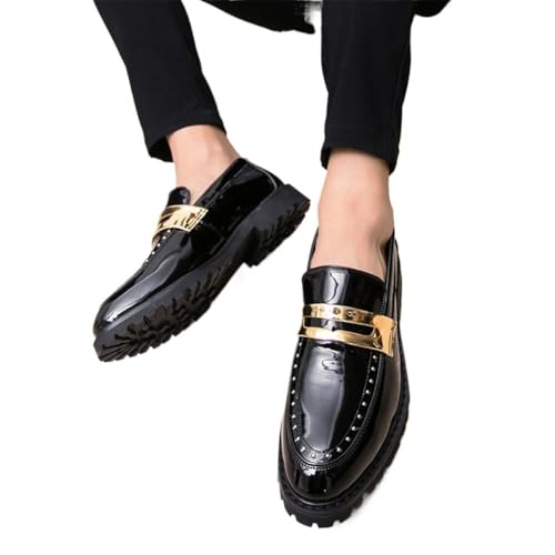 Men's Business Work Dress Oxfords Shoes for Men Casual Walking Loafer Shoes Synthetic Patent Leather Rivet Decor Rubber Flat Antislip Sole3