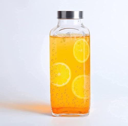 Image of Glass Water Bottle 1000ML Transparent Square Bottle with Air Tight Lid French Glass Jar for Fridge Kitchen Ideal for Storing Water, Milk, Juice, Smoothie