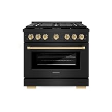 ZLINE Autograph Edition 36 in. 5.2 cu. ft. Paramount Gas Range with 6 Burner Cooktop and Convection Gas Oven in Black Stainless Steel and Polished Gold Accents SGRBZ-36-G